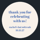 Adesivo Bat Mitzvah, Cuja Bata Costura Azul De Marinha Bol<br><div class="desc">Tipografia Negrito Vazio Azul Fora Personalizada Bat Mitzvah Obrigado Clássico Vinheta Redonda</div>