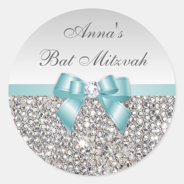 Adesivo Bat Mitzvah Faux Silver Sequins Teal Arco Diamond (Frente)