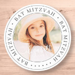 Adesivo Bat Mitzvah Foto Chic Moderna Elegante Personaliza<br><div class="desc">Este design simples e clássico é composto por tipografia serif e adiciona uma foto personalizada. Obrigado por vir a Bat Mitzvah.</div>