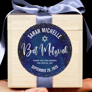Adesivo Bat Mitzvah Marinho Moderno Blue Silver Script Gli