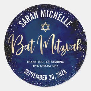 Adesivo Bat Mitzvah Moderno Azul Marinho Dourado Brilho Sc