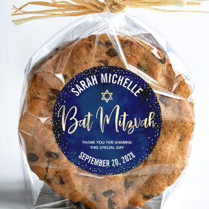 Adesivo Bat Mitzvah Moderno Azul Marinho Dourado Brilho Sc