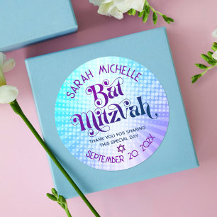 Adesivo Bat Mitzvah Negrito Retro Boho Gradiente Azul Roxo