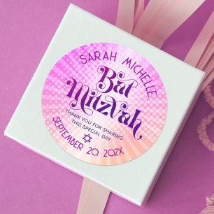 Adesivo Bat Mitzvah Negrito Retro Boho Rosa Laranja Gradie