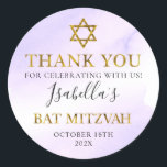 Adesivo Bat Mitzvah Pastel Purple Dourado Obrigado<br><div class="desc">Bat Mitzvah Pastel Purple Dourado Obrigado Clássico Adesivo Redondo</div>
