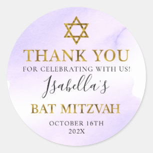 Adesivo Bat Mitzvah Pastel Purple Dourado Obrigado