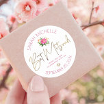 Adesivo Bat Mitzvah Pink Floral Watercolor Script Dourado<br><div class="desc">Tenha orgulho, alegria e comemore este marco do seu Bat Mitzvah favorito sempre que você usa este adesivo sofisticado e personalizado! Uma aquarela floral rosa-quente, chica, impressionante, cor-de-rosa-quente, uma tipografia falsa de folha de ouro e uma estrela de David, assim como um tipo de serifa rosa poeirento moderno sobrepõem um...</div>