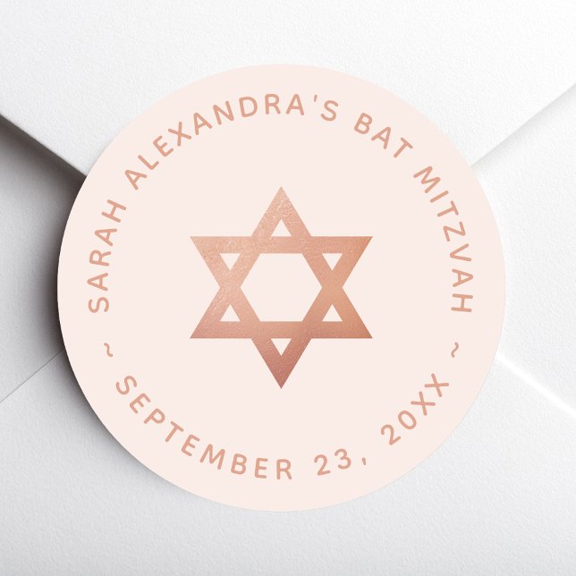 Adesivo Bat Mitzvah Pink Girl Rose Gold Star of David (Criador carregado)