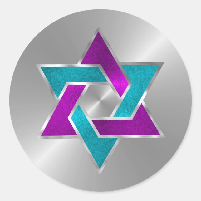 Adesivo Bat Mitzvah Purple Turquoise Star David Silver (Frente)