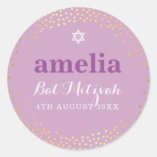 Adesivo BAT MITZVAH, roxo de confete rústico
