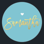 Adesivo BAT MITZVAH turquesa gold script SAMANTHA<br><div class="desc">por kat massard >> WWW.SIMPLYSWEETPAPERIE.COM << *** NOTE - O EFEITO DO FUTEBOL SHINY GOLD É UMA IMAGEM IMPRESSA *** - - - - - - - - - - - - CONTATE ME para o "tipo de efeito do filme em ouro falso" personalizado Ame o design, mas gostaria de...</div>