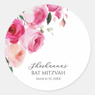 Adesivo Batem de Mitzvah Floral Moderno Rosa 