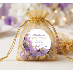 Adesivo Batem de Mitzvah Floral Roxo e Dourado