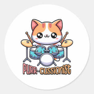 Adesivo Baterista Cute Purrcussionista Cat Pun