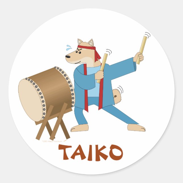 Adesivo Baterista de Taiko do cão dos desenhos animados do (Frente)