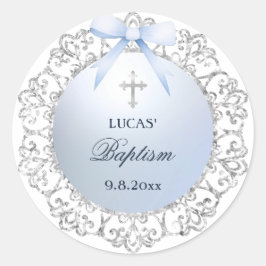 Adesivo Batismo Arco Azul com Quadro de Lâmpada de Prata