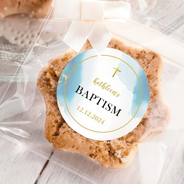 Adesivo Batismo Azul Elegante Moderno (Criador carregado)