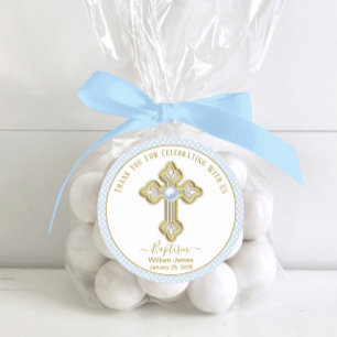 Adesivo Batismo Baby Blue Gold Boy