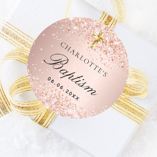 Adesivo Batismo blush rosa dourado dourado dourado nome de