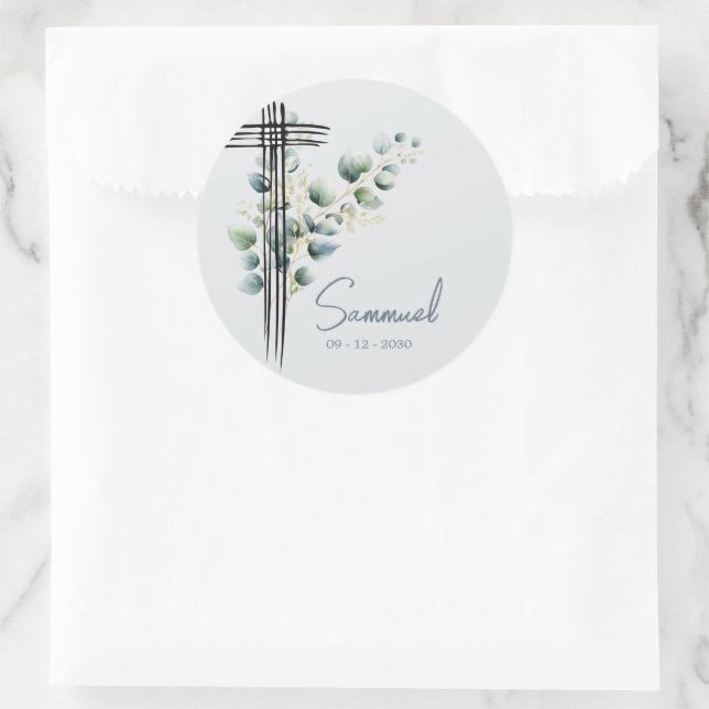 Adesivo Batismo Christening Boy Modern Botanical Cross (Bolsa)