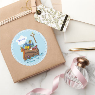 Adesivo Batismo de Bebê de Arca de Noah Personalizável, Az