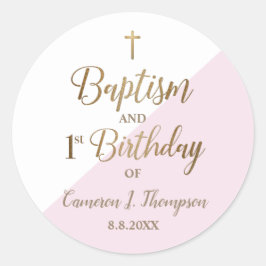 Adesivo Batismo de Bebê Rosa Personalizada no primeiro ani