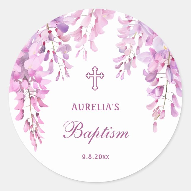 Adesivo Batismo de glicínias rosa (Frente)