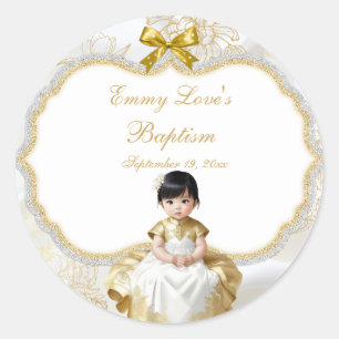 Adesivo Batismo de Menina Branco e Dourado