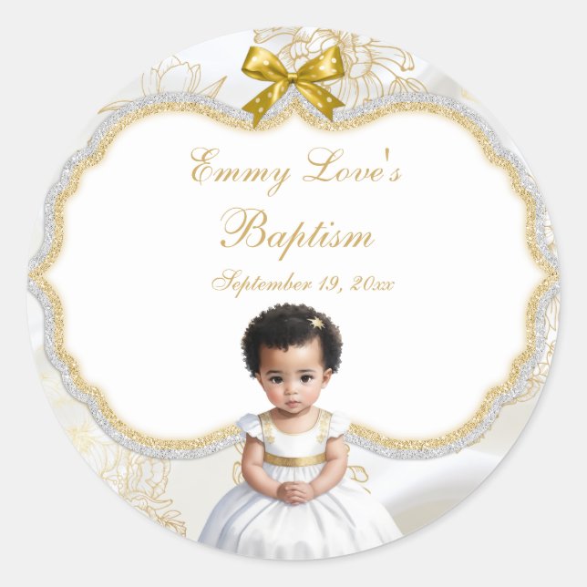 Adesivo Batismo de Menina Branco e Dourado (Frente)