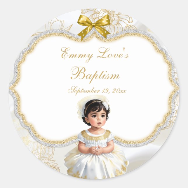 Adesivo Batismo de Menina Branco e Dourado (Frente)