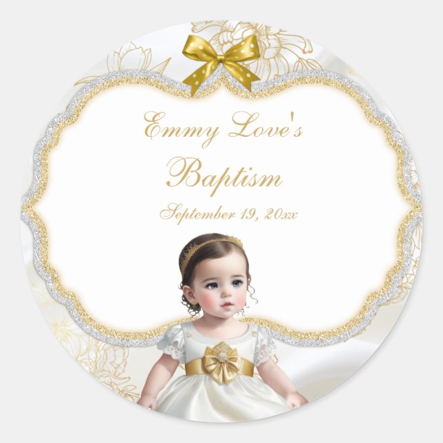 Adesivo Batismo de Menina Branco e Dourado (Frente)