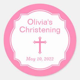 Adesivo Batismo de Natal Cruzado Rosa Moderno