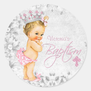 Adesivo Batismo de Princesa Rosa e Cinza