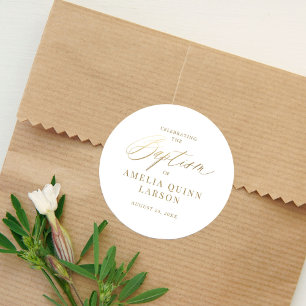 Adesivo Batismo de Script de Caligrafia Dourada Elegante S