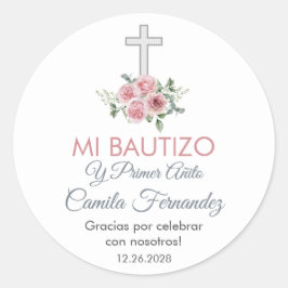 Adesivo Batismo e Primeiro Aniversário Favorecem Rosas Ros