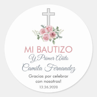 Adesivo Batismo e Primeiro Aniversário Favorecem Rosas Ros