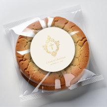 Batismo Elegante Crista Vintage Marfim com Folha d