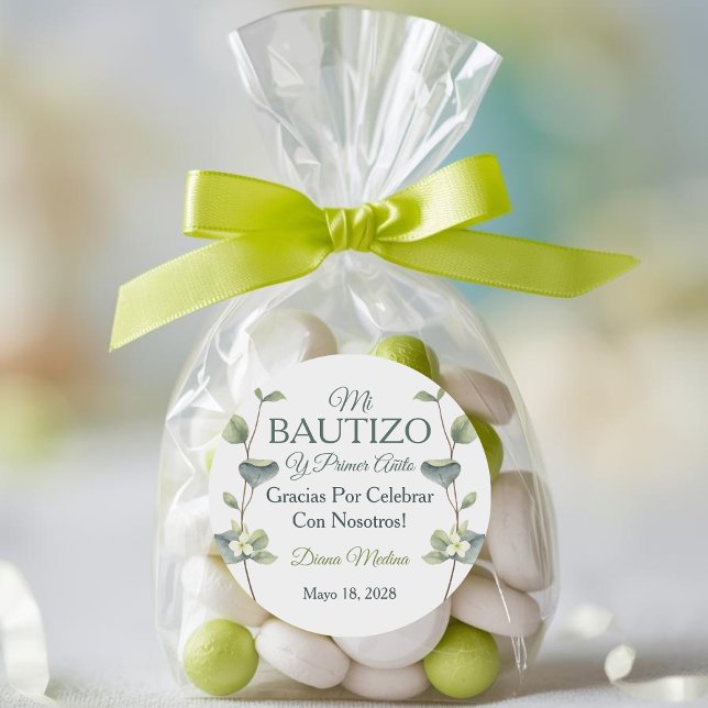 Adesivo Batismo Elegante e Primeira Folha Verde de Anivers (Criador carregado)