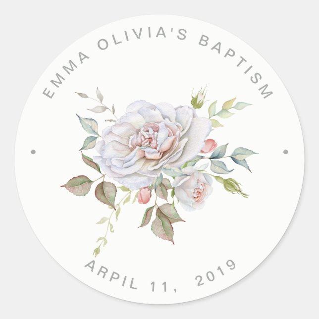 Adesivo Batismo Elegante Moderno | Delicado Floral (Frente)