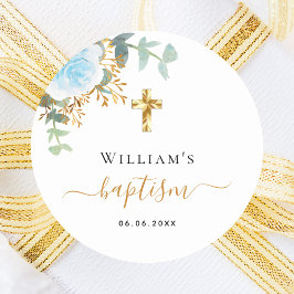 Adesivo Batismo eucalipto verde azul-floral menino floral