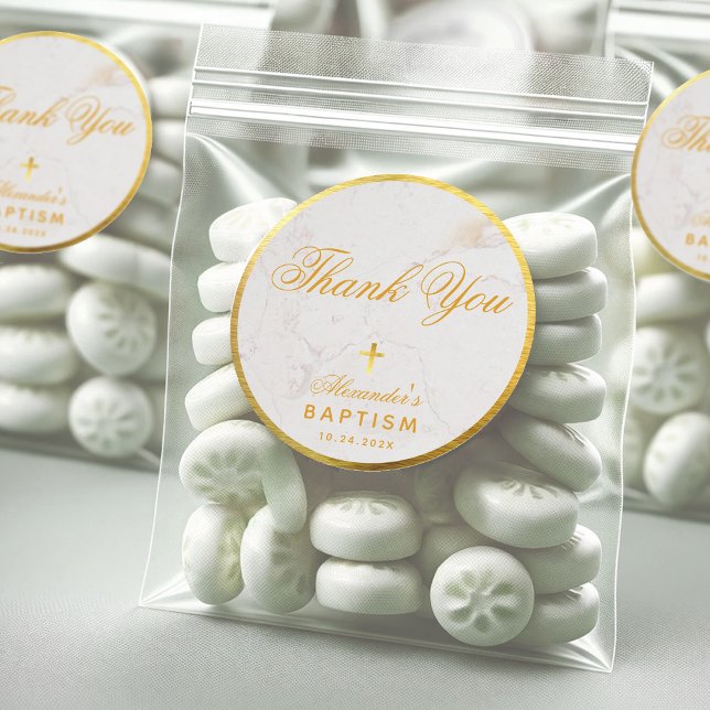 Adesivo Batismo Favorece Elegante Obrigado Faux Dourado Ma (Criador carregado)