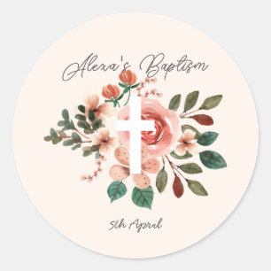 Adesivo Batismo Floral com Cross Sticker