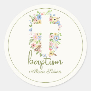 Adesivo Batismo Floral Cross - Pastel Suave