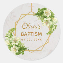 Batismo Floral Dourado Lírios Brancos Marble Geomé