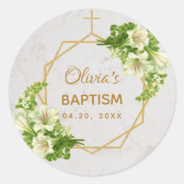 Adesivo Batismo Floral Dourado Lírios Brancos Marble Geomé