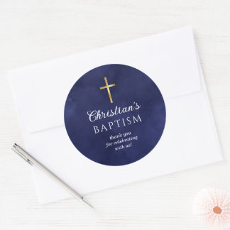 Adesivo Batismo Garoto Real Azul Obrigado