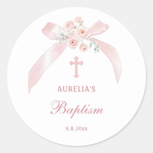Adesivo Batismo Laço Rosa Floral