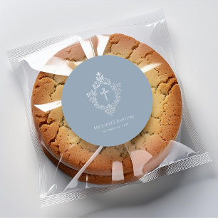 Adesivo Batismo Menino Azul Velho Cruz Crest Prata Antiga