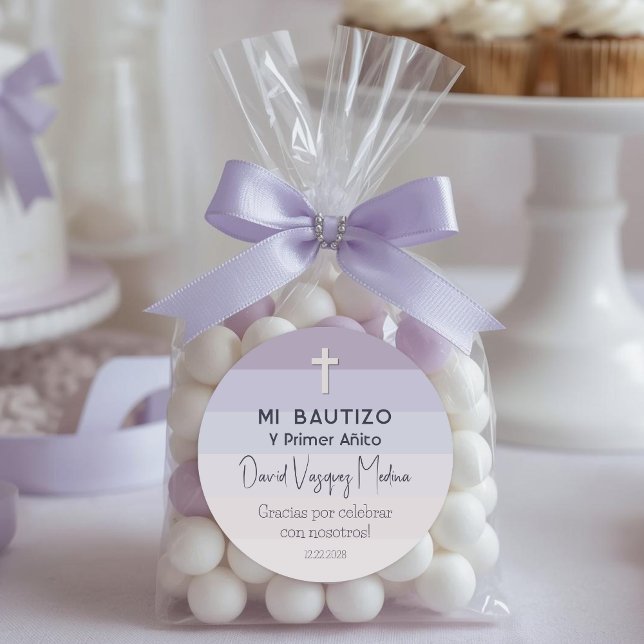Adesivo Batismo Minimalista Roxo e Primeiro Aniversário (Criador carregado)