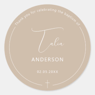 Adesivo Batismo Minimalista - Simples bege Cruzado
